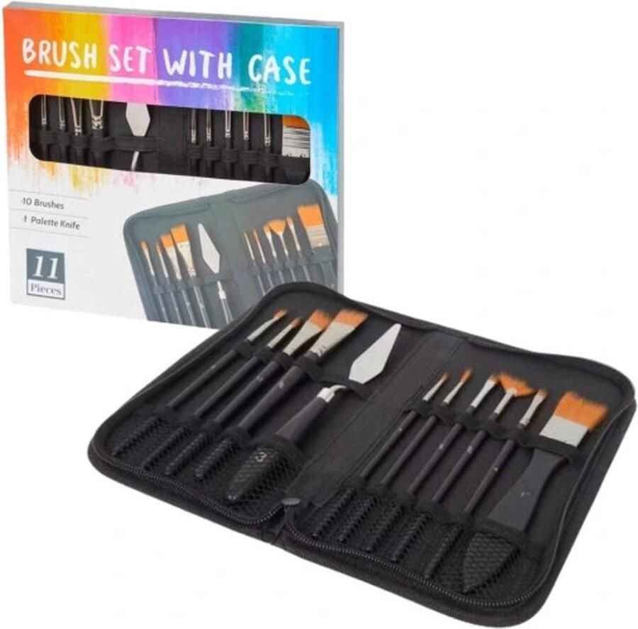 'merkloos'' Penseel Set Met Etui Penseel Set 11 Stuk Met Etui Voor Acryl- en Aquarelverf