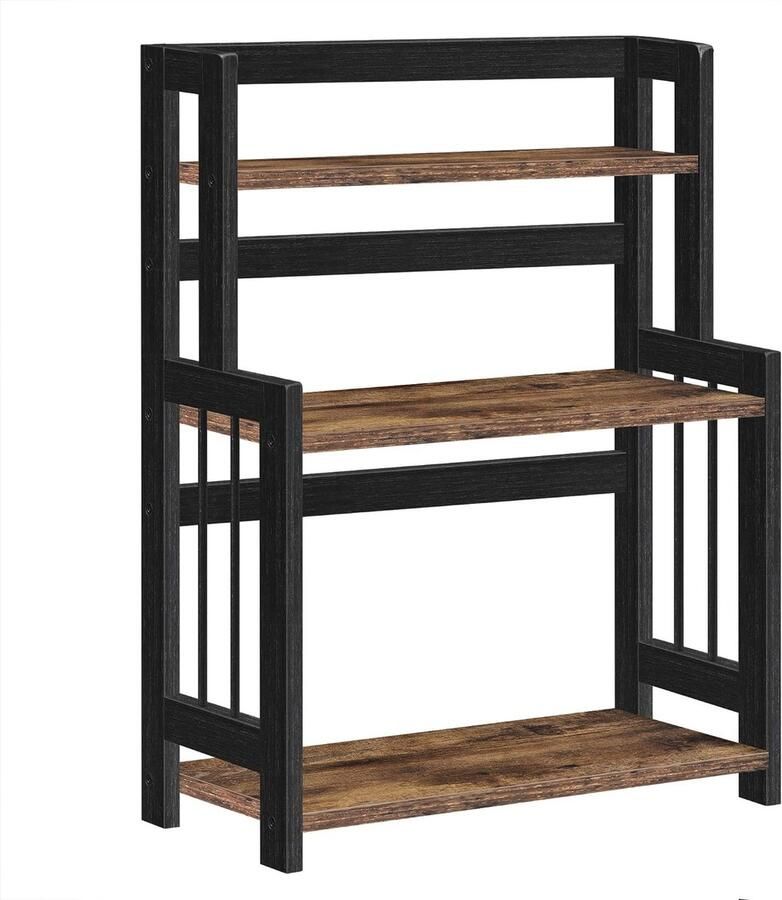 Merkloos SONGMICS Kruidenrek met 3 niveaus keukenplank opbergrek voor aanrecht bamboerek voor keuken eetkamer kantoor vintage bruin-zwart OFS047B01