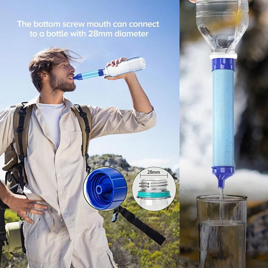 Merkloos Water filter straw Outdoor Survival Outdoor waterfilter -Waterfilter voor wandelen- Waterzuiveringsfilter-Filter tegen bacteriën en protozoa