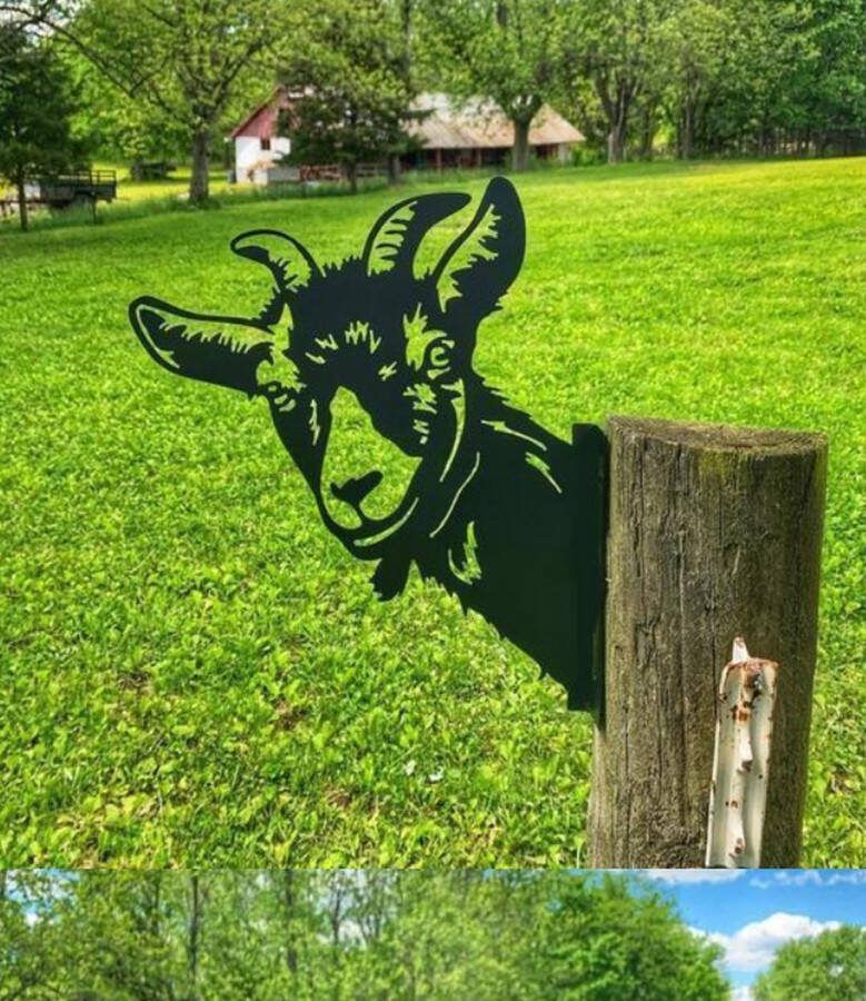 Merkloos Metalen Boomhanger Tuinsteker Metalen Tuindecoratie Dier Boomhanger Tuingluurder Muur Hek Geit Tuinbeeld Geit Metal Art
