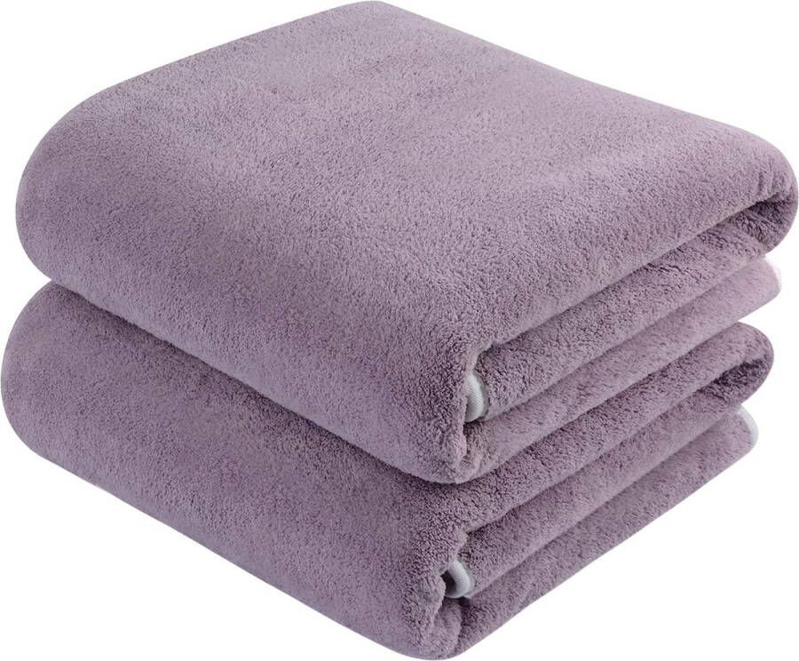 Merkloos Microvezel badhanddoek groot XXL 76 cm x 152 cm 2 stuks badhanddoeken sneldrogend & pluisvrij badhanddoeken saunahanddoeken zacht en absorberend douchehanddoek paars
