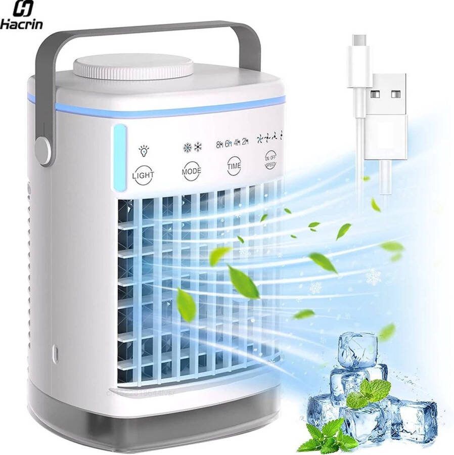 Merkloos Mini Mobiele Airco Zonder Afvoer Ventilator 3-in-1 Draagbare Mobiele Airco Mini Aircooler Zonder Slang en Afvoer 4 snelheden Wit