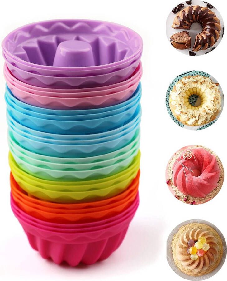 Merkloos Mini tulbandvorm siliconen 24 stuks herbruikbare muffinvormpjes cupcake kleine cakevorm diameter 6 5 cm hoogte 3 5 cm 8 kleuren