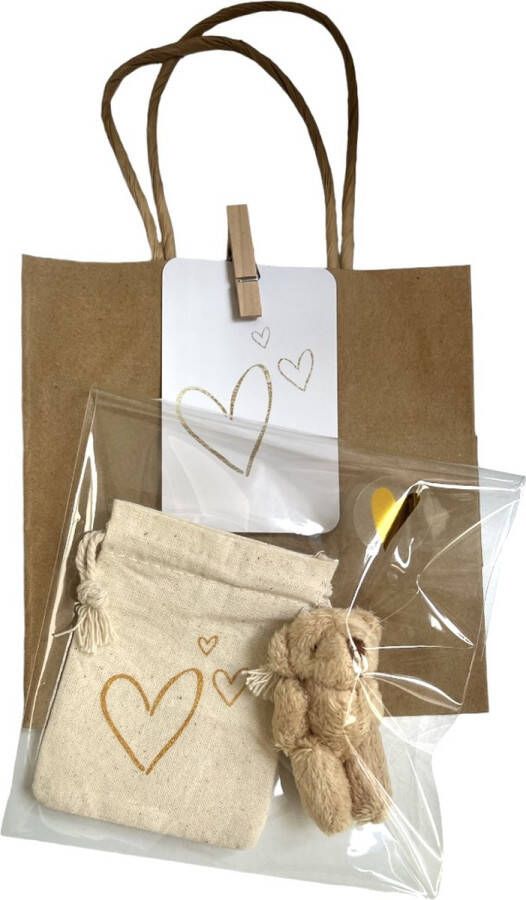 'merkloos'' Minibeertje in zakje mini cadeautje nationale opa en oma dag juf meester vaderdag moederdag sterkte valentijn cadeautje moederdag troostcadeautje rouw verlies herdenking zomaar klein knuffeltje mini knuffel beertje