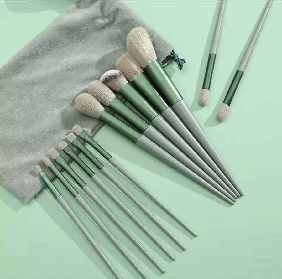 Merkloos MND Make up borstels GROEN Kwastenset van 13 stuks Make up Oog make up Gezichts make up Makeup kwasten