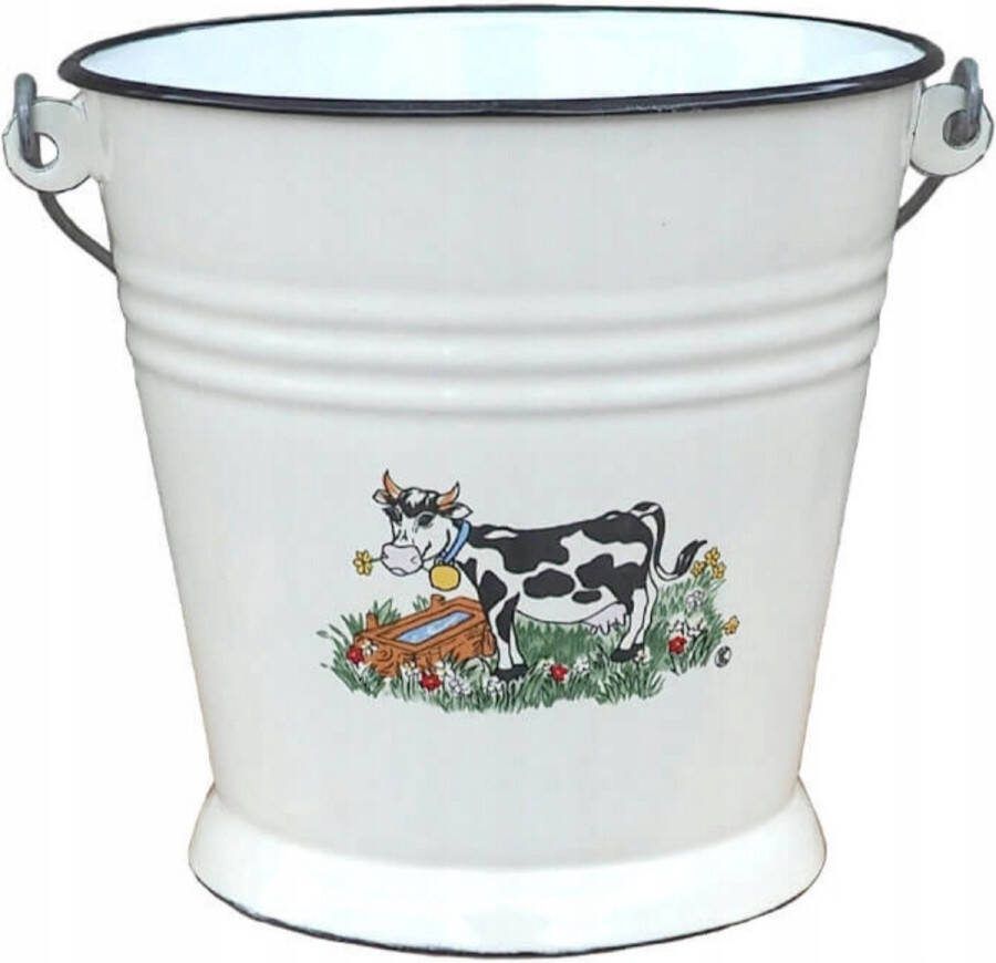'merkloos'' Mooie emmer met koe. Inhoud 5l. Geëmailleerd. Made in EU!!!