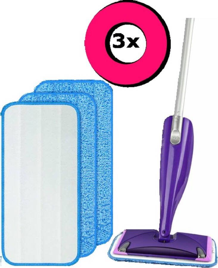 `merkloos` Mop microvezel-reinigingspads 3 stuks Blauw herbruikbare dweilpads geschikt voor Swiffer WetJet dweilreinigingskussenhoes vervangingshoes mopcover reinigingspads voor hardhout laminaat tegels (30 x 14 cm)