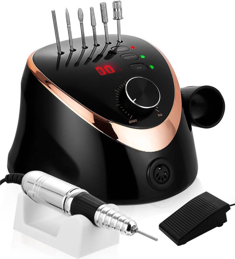 Merkloos Nagelfrees elektrisch voor gelnagels 35000 omw min manicure pedicureset 6-in-1 nagelvijl nagelfreesmachine hand- en voetverzorgingsapparaat met led-display voetpedaal instelbare snelheid