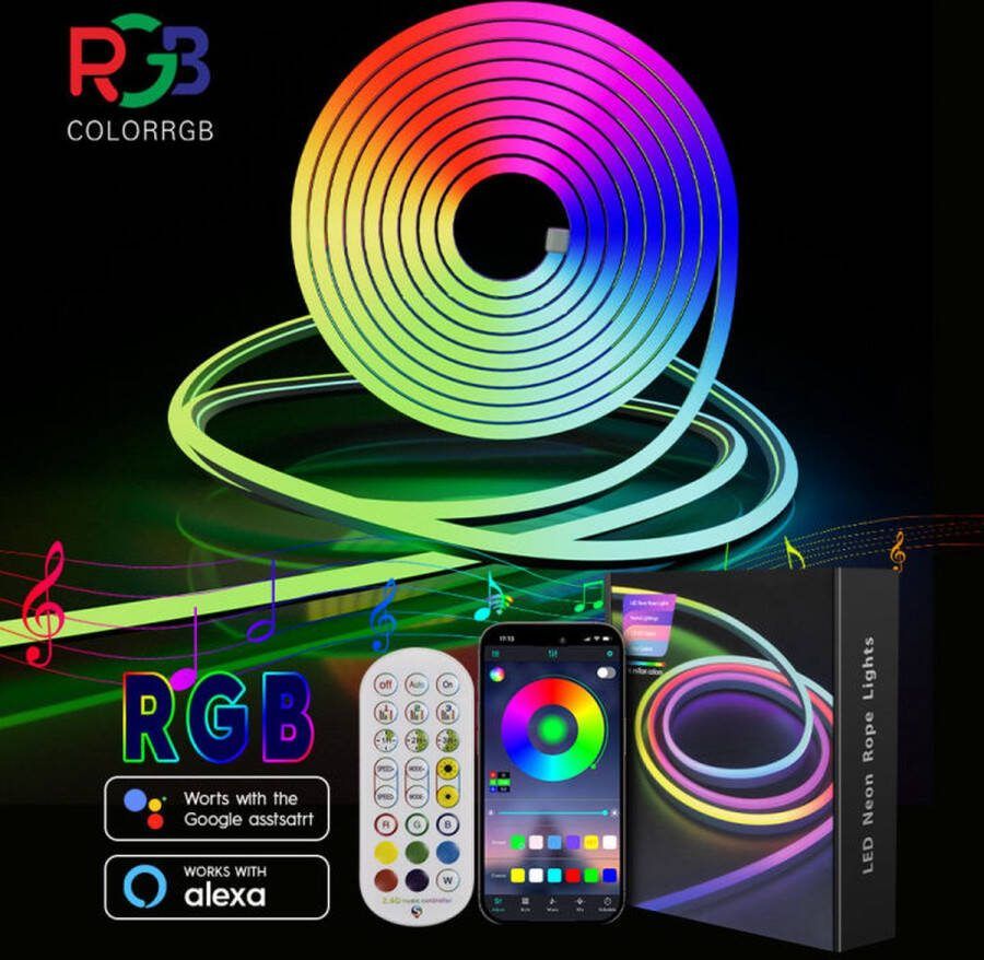 Merkloos neon ledstrip 3 meter rgb met app-afstandsbediening Waterdicht