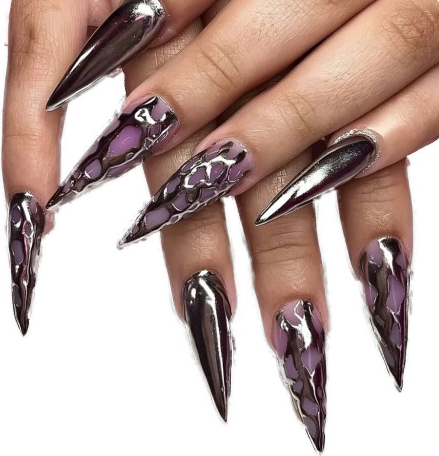 Merkloos Nep nagels Plak nagels 24 stuks Almond shape Paars Kunstnagels Press on nails Almond shape nails Lange nagels
