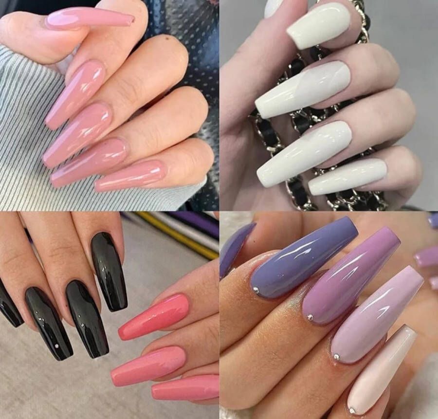 Merkloos Nep nagels Plak nagels 576 stuks Coffin shape Kleuren Kunstnagels Press on nails Coffin shape nails