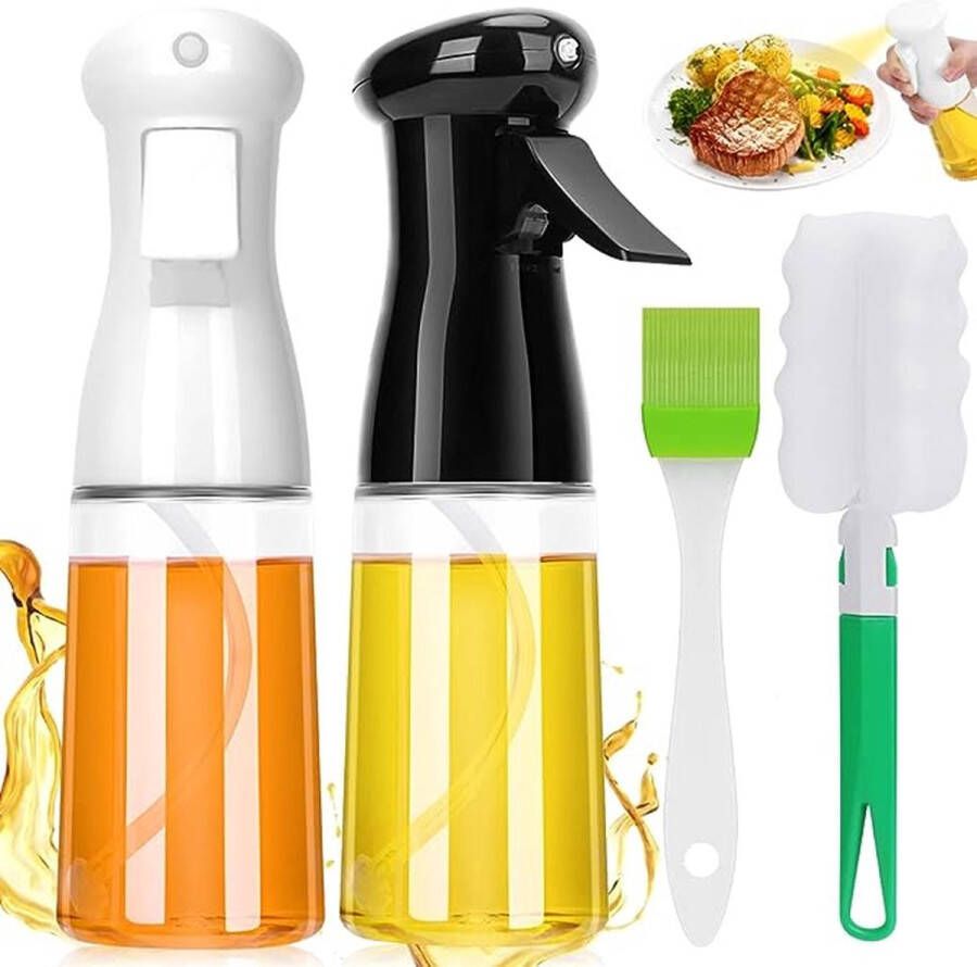 Merkloos Olie Spray Fles 2 Pack Olijfolie Sproeier voor Koken Luchtfriteuse Azijn Dispenser Mister voor Keuken Koken BBQ Bakken Grillen Roosteren Salade met Borstel 7 oz 210 ml