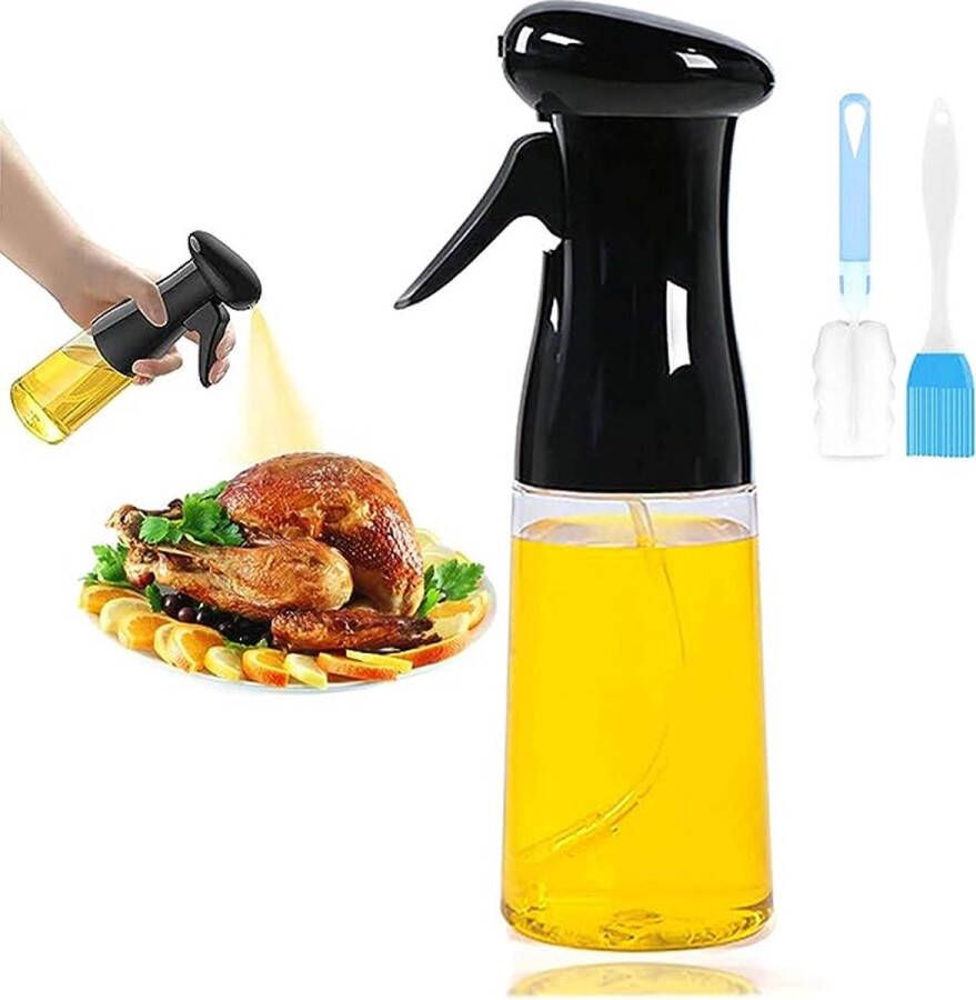 Merkloos Olijfolie sproeier olie spray voor koken BBQ koken spuitfles 7 oz 210 ml olie spuitfles voor keuken koken barbecue bakken grillen braden salade met borstel (zwart)