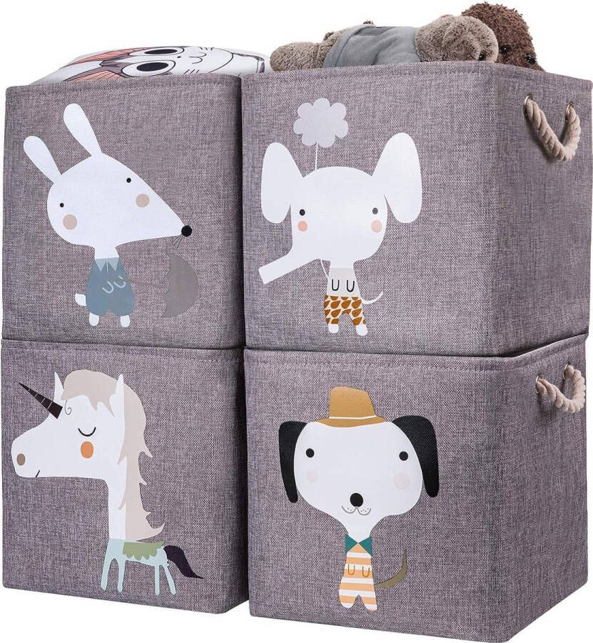 Merkloos Opbergdoos voor kinderen 4-delige set 28 x 28 x 28 cm opvouwbare opbergmand voor kinderplank. Ideaal voor Kallax-gebruik speelgoedkist speelgoed boeken kinderkamer. Grijze eenhoorn
