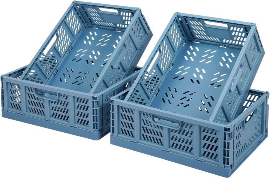 Merkloos Opvouwbare plastic opbergkisten set van 4 opvouwbare opbergmanden keuken lade-inzetstukken stapelbare opbergdozen transportboxen kastcontainers Cubes thuis kantoor slaapkamer keuken blauw