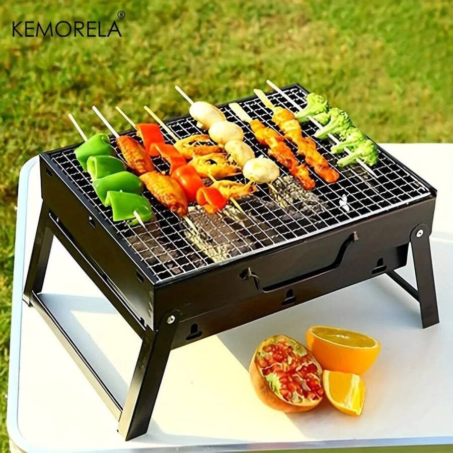 `merkloos` Opvouwbare Smoker Barbecue Tafel Barbecue Houtskoolbarbecue Camping bbq Grill Grilloppervlak (L x B) 35 x 27 cm Zwart