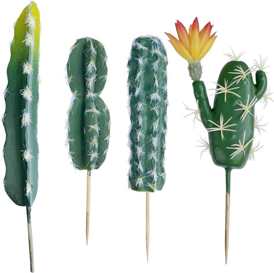 Merkloos Pakket van 4 kunstmatige vetplanten Kunstmatige cactusstelen Huisdecoratie Binnen tuinieren Doe-het-zelf accessoires voor thuis Binnenfeeëntuin decoratie