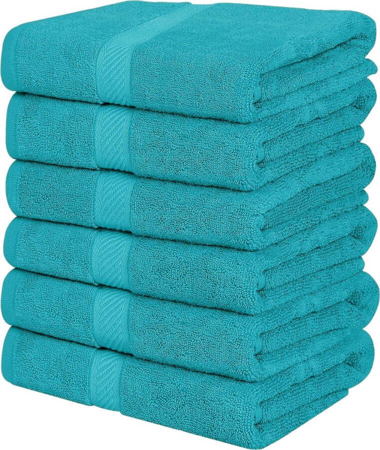 Merkloos Pakket van 6 badhanddoekenset badhanddoeken handdoeken 60 x 120 cm (Turquoise)