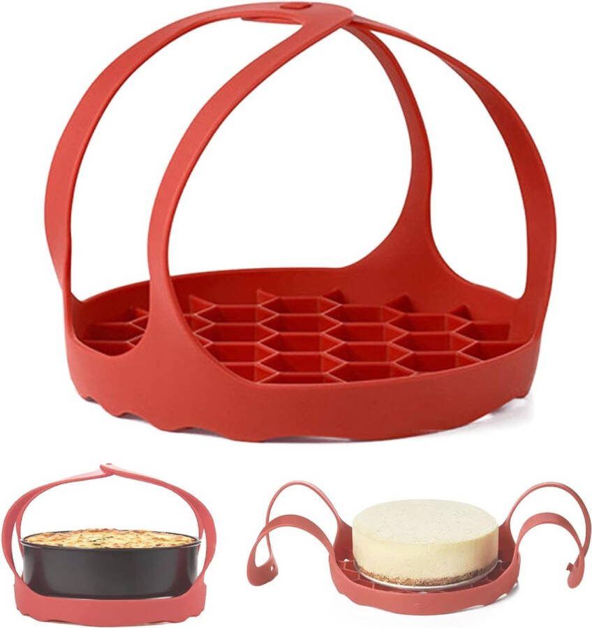 Merkloos PFLYPF 1 Stuk Siliconen Steamer Sling Draagbare Anti-aanbaklaag Stoom Sling Anti-Verbranding Sling Siliconen Slinger voor Snelkookpan Essentiële Keukenaccessoires (Rood)