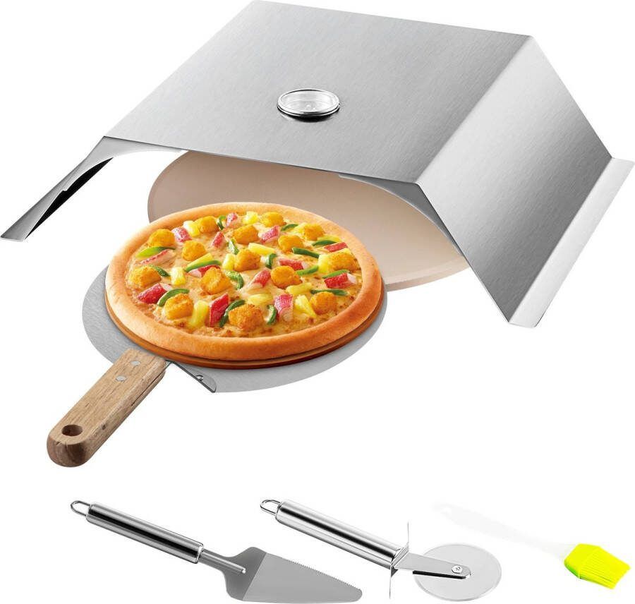 Merkloos Pizza Oven Buiten 48 x 35 x 17 cm Pizza Oven Kit 3 kg Zilver Roestvrijstalen Pizzaoven zeer Geschikt voor het Bakken van Pizza Desserts Vlees en Groenten in Buitentuinen Terrassen en Patio's