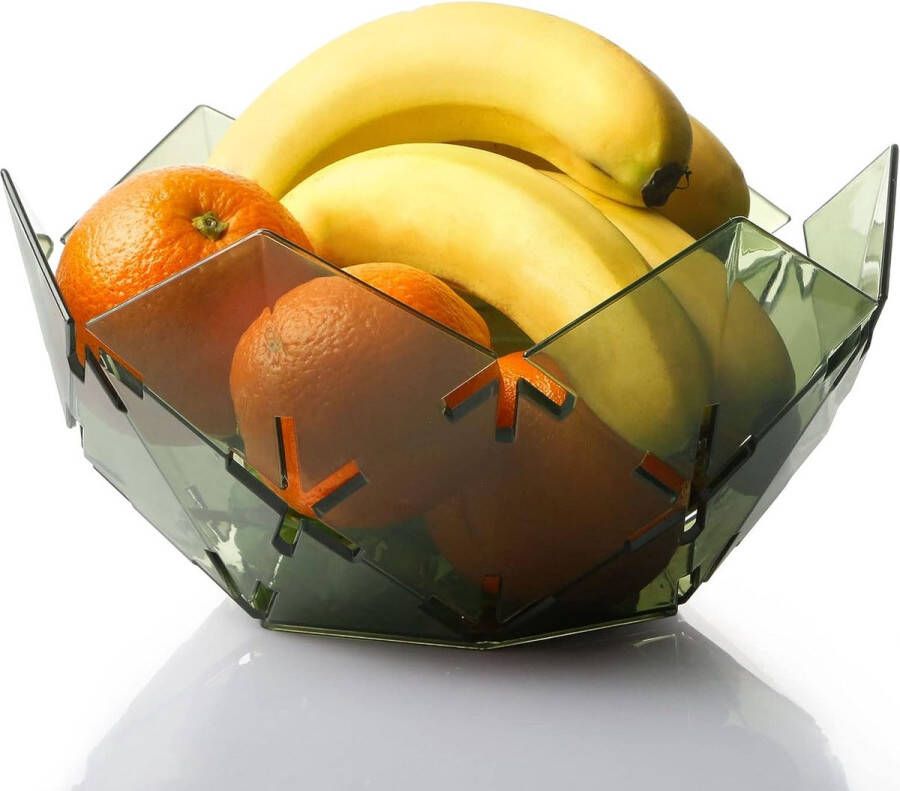 Merkloos Plastic fruitschaal 25 x 13cm-geometrisch gevormde fruitmand roest niet uitgehold decoratieve fruitschalen voor keuken groen