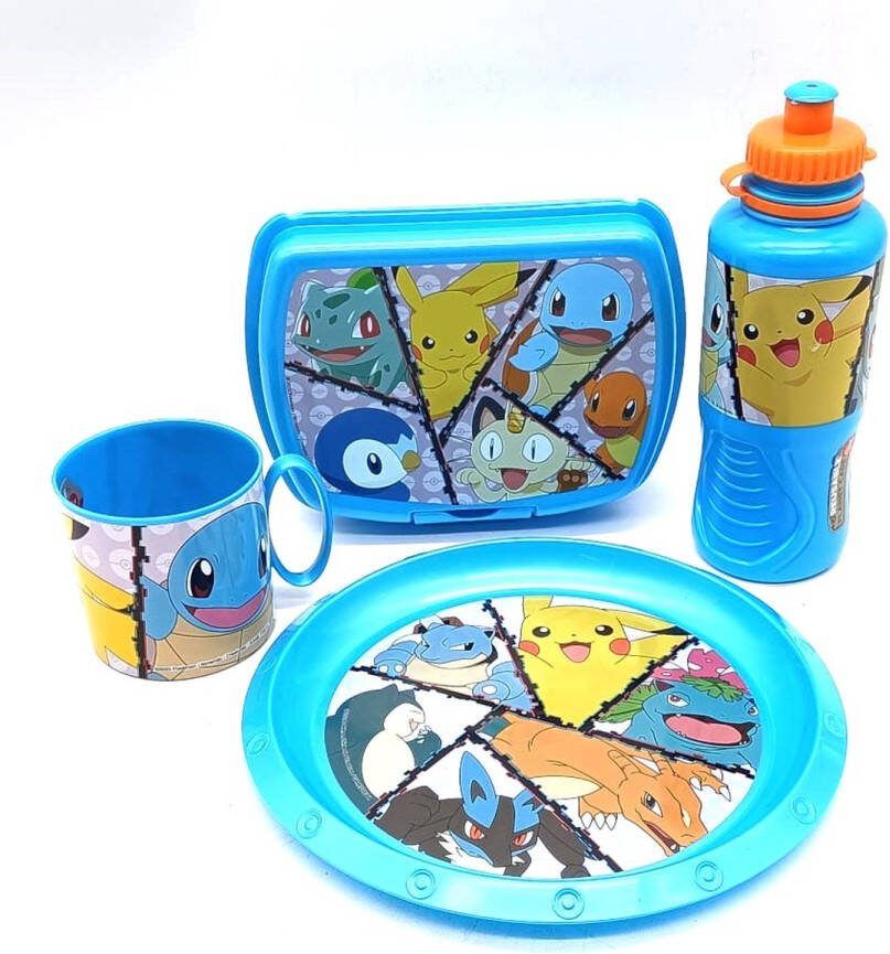 Merkloos Pokémon Lunch set 4-delig Bord Mok Bidon Broodtrommel