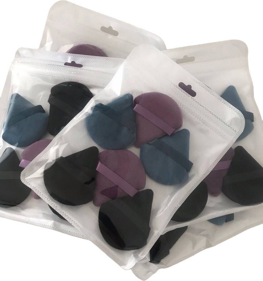 'Merkloos Powder Puff Make-up Sponsje Beauty Blender Powder puff Driehoek 6 stuks Kleuren: zwart donker cyaan en donker paars