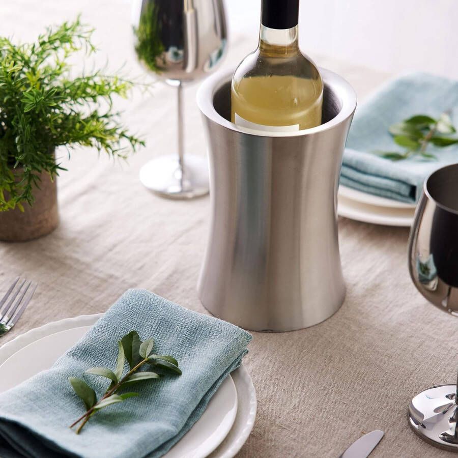 Merkloos Premium zilveren dubbelwandige roestvrijstalen wijnkoeler met geschenkdoos flessenkoeler champagnekoeler elegant en robuust