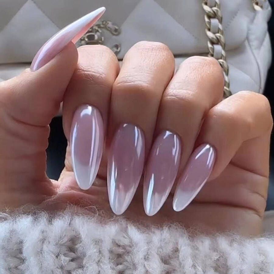 Merkloos Press On Nails Nep Nagels Paars- Roze Glossy Almond Long Oval Manicure Plak Nagels Kunstnagels nailart Zelfklevend