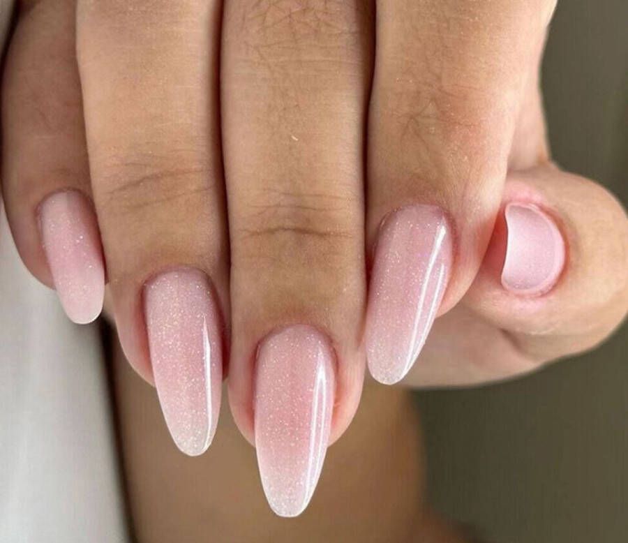 Merkloos Press On Nails Nep Nagels Roze Shine Glitter Almond Manicure Plak Nagels Kunstnagels nailart Zelfklevend