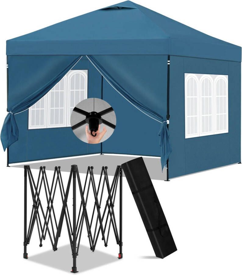 Merkloos Quihob Opvouwbare Party Tent Tuinhuisje Afneembare Zijwanden Ramen Draagtas 3M x 3M Blauw