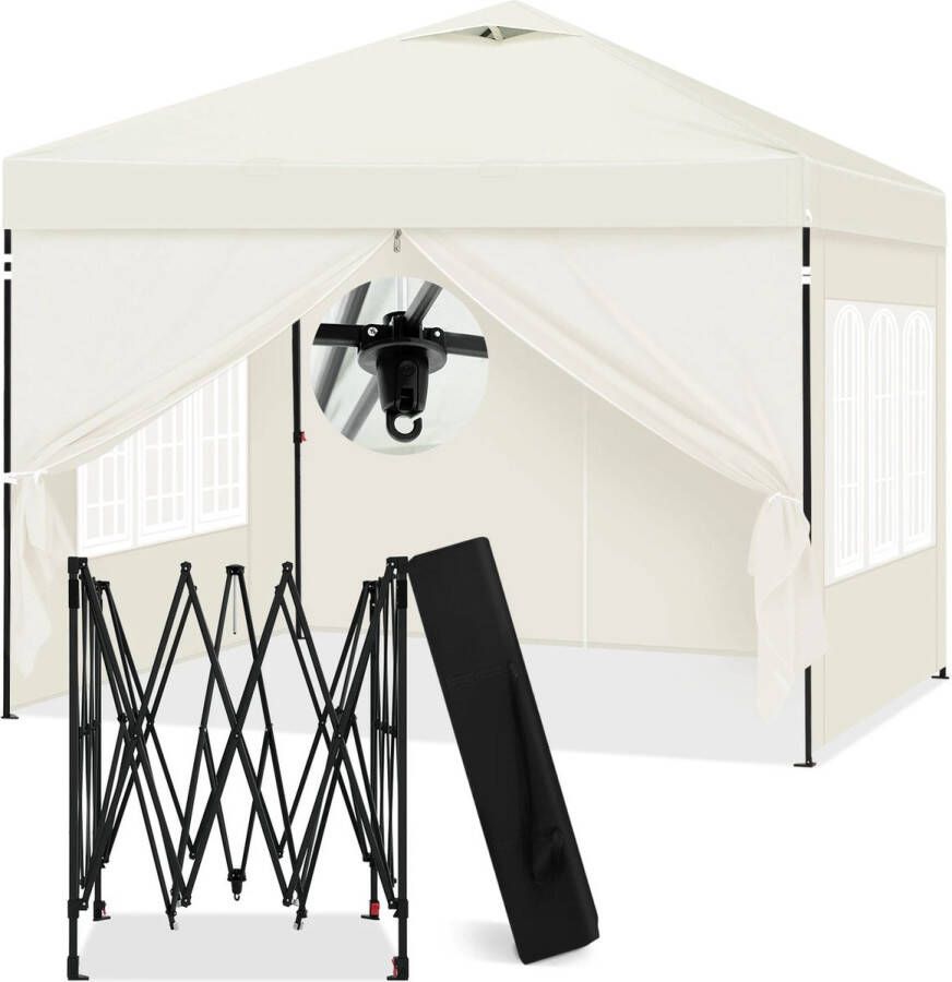 Merkloos Quihob Party Tent Tuinhuisje met Afneembare Zijwanden en Ramen Inclusief Draagtas 3M x 3M Crème