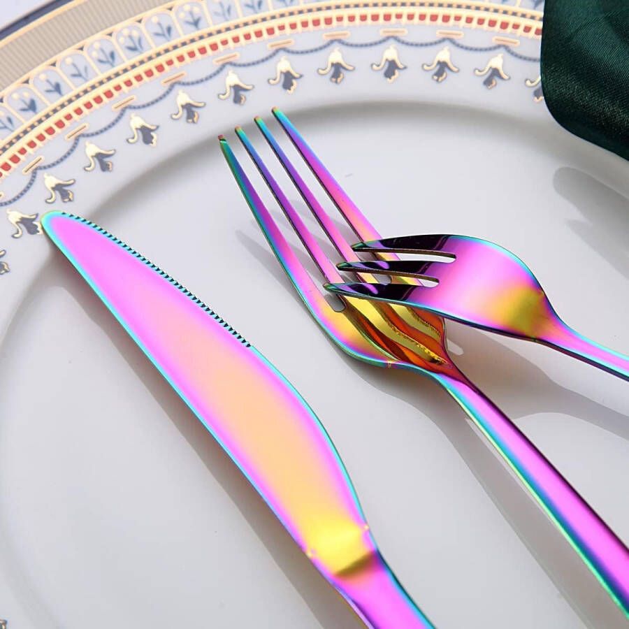 Merkloos Rainbow Bestekset 30-delig stabiele roestvrijstalen titanium kleurrijke bestekset roestbestendig vorken en lepels bestekset vaatwasmachinebestendig
