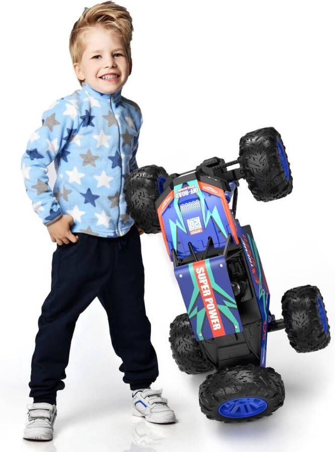 Merkloos RC Auto Grote RC Auto Geschikt Voor Kinderen & Volwassenen Geschikt Voor Off-Road Inclusief 2 Oplaadbare Batterijen Blauw