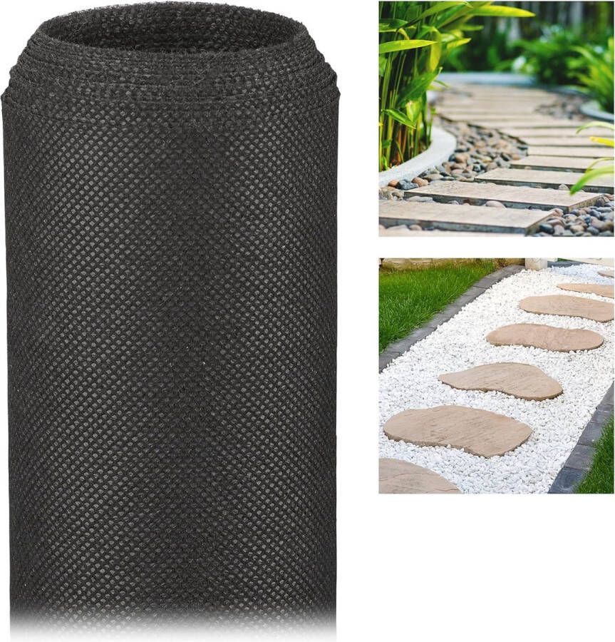 Merkloos Relaxdays 5 meter worteldoek 50 g m² onkruidvrij en milieuvriendelijk beplanten waterdoorlatend uv-bestendig zwart