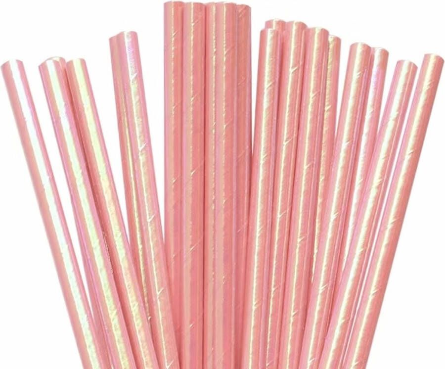 Merkloos Rietjes stevig Papier (Metallic Pink) 25 stuks