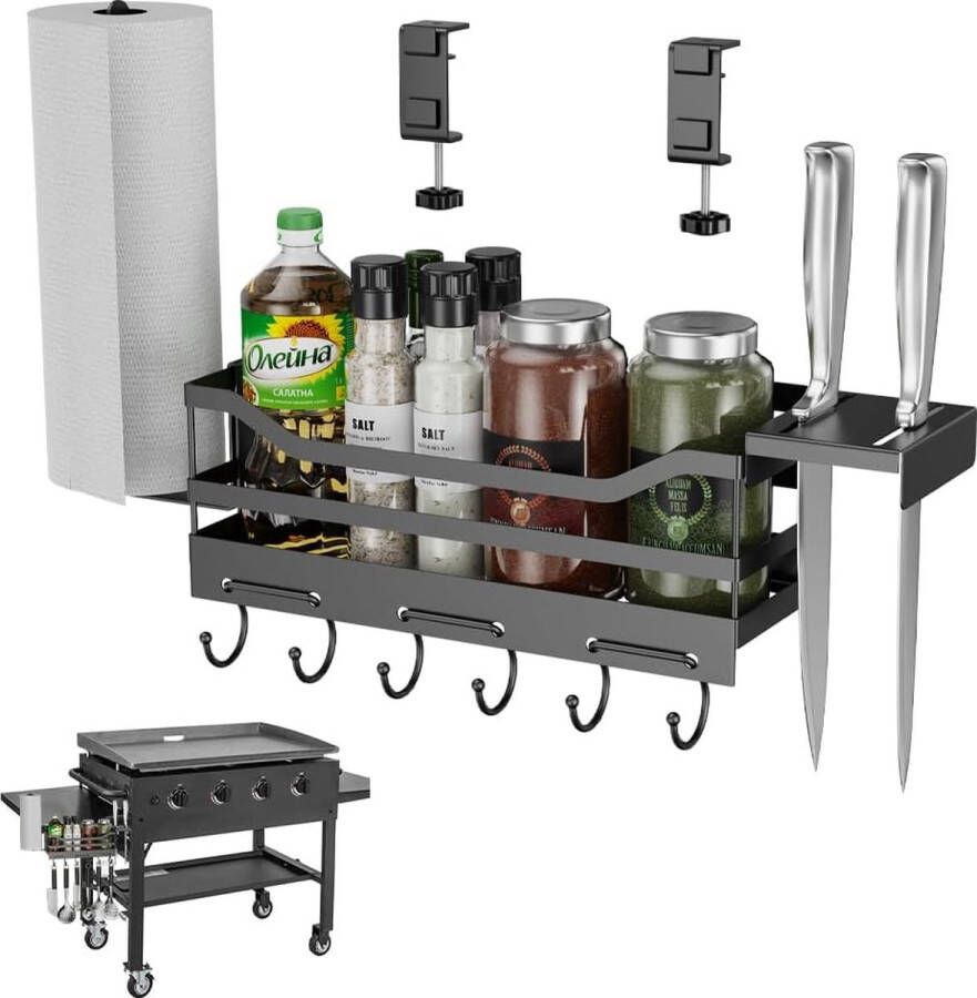 Merkloos Roestvrijstalen grillplaat voor 71 1 cm 91 4 cm Blackstone grillplaten grillaccessoires opbergdoos met papieren handdoekhouder en Messenhouder voor prep cart BBQ caddy box zonder boren