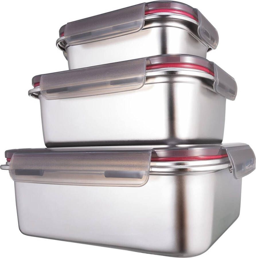 Merkloos Roestvrijstalen voedselopslagcontainers Lynx-doos met luchtdicht deksel Set van 3 maaltijdvoorbereidingscontainer Voedselcontainer voor keuken