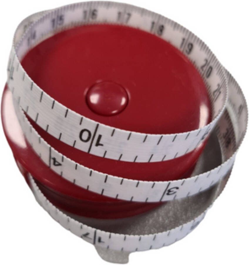 Merkloos rolmaat 150 cm oprolbaar met druk op knop rood 5 cm centimeter rolcentimeter meetlint