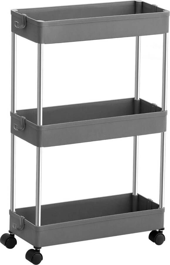 Merkloos Rolwagen keukenwagen met 3 niveaus keukenplank nisplank op wielen smal badkamerplank ruimtebesparend voor badkamer keuken uitsparingsontwerp 40 x 13 5 x 60 cm grijs KSC007G01