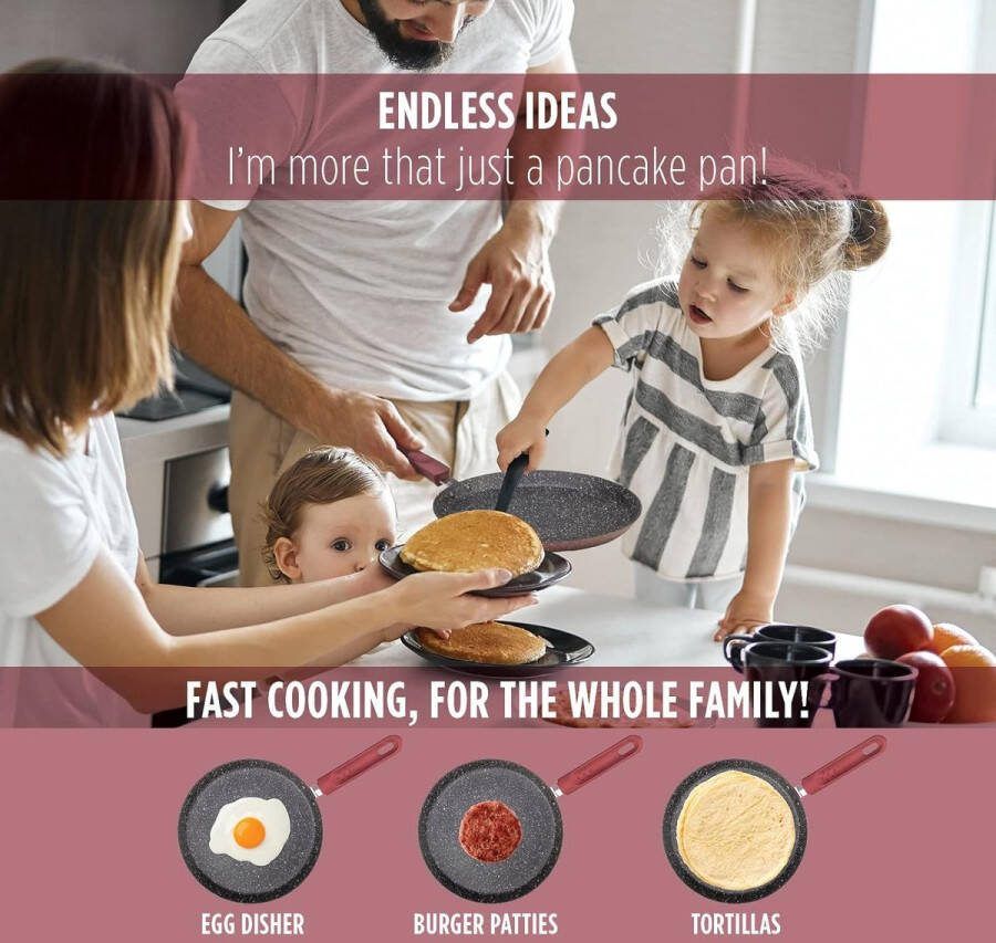 Merkloos Rosmarino Pannenkoekenpan 25 cm crêpes-pan van gegoten aluminium met an­ti­aan­bak­laag voor inductie en andere warmtebronnen inclusief e-book met recepten