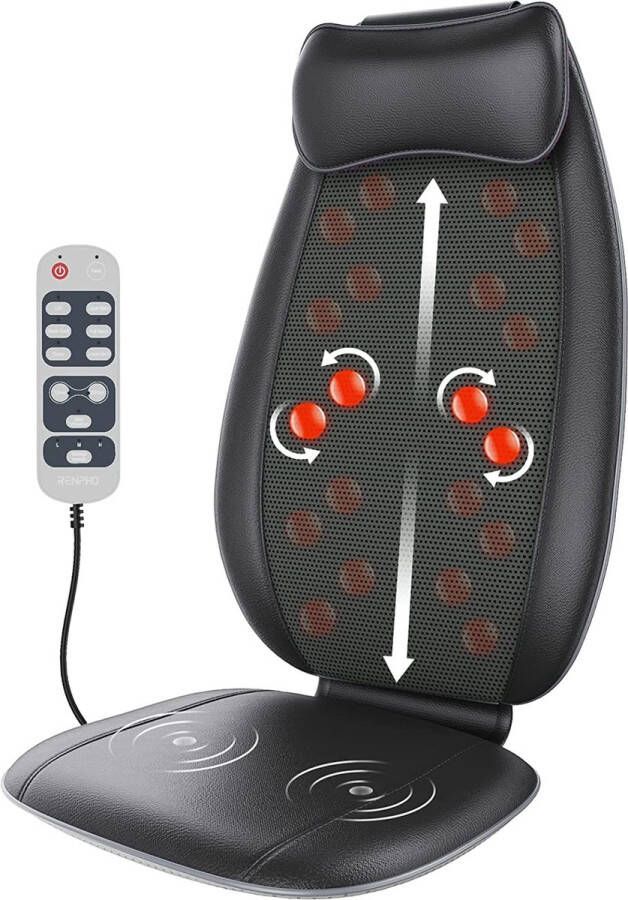 Merkloos Rug Massageapparaat S-Vormig Shiatsu Massagekussen met Vibratie Geschikt voor rugpijn en ontspanning Warmte Diep Knedende Rollers -Massage Pad voor de Schouders Middel -Heupen