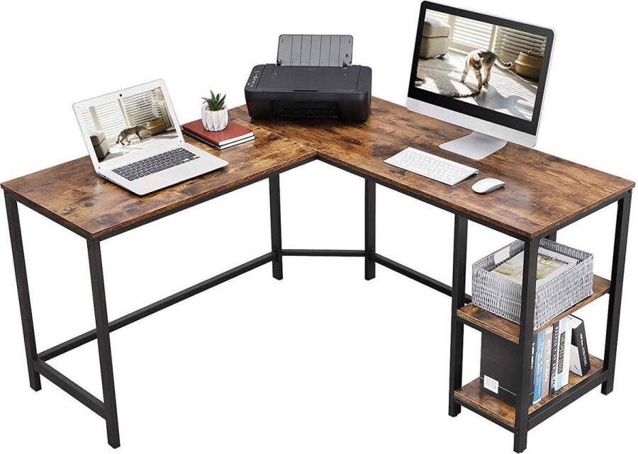 Parya HOME Hoekbureau - Bureautafel Laptop tafel L-vormig Hout Metaal Bruin Zwart 138x138x75