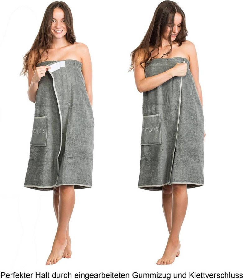 Merkloos Saunakilt voor dames sauna-arong S-XXL met sleuven elastiek en tas 100% katoen grijs