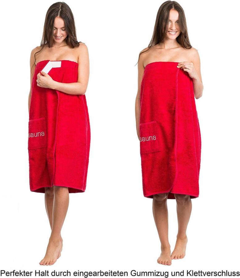 Merkloos Saunakilt voor dames sauna-arong S-XXL met sleuven elastiek en tas 100% katoen rood