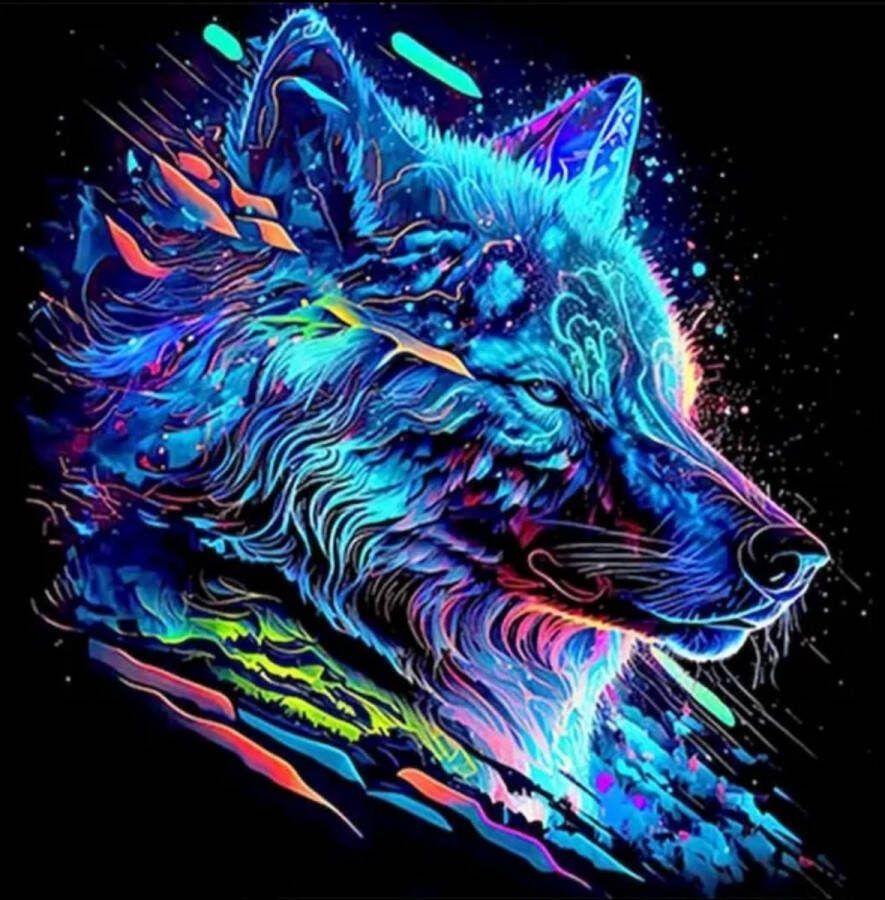 Merkloos Schilderen op nummer 28 x 20 cm Wolf Diamond painting volwassenen Hobby Knutselen Vrije tijd Puzzel Schilderen