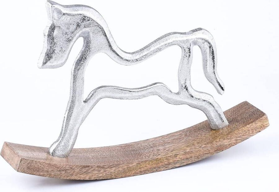 Merkloos schommelpaard decoratieve standaard Swing 30 cm groot decoratief object decoratief figuur als tafeldecoratie zilver
