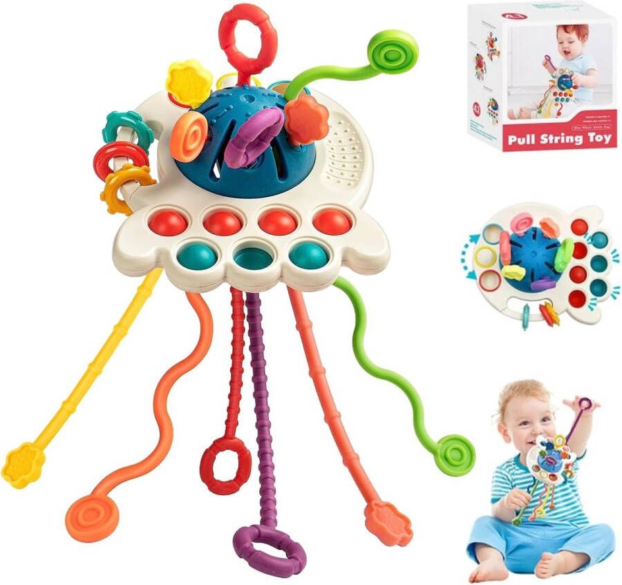 Merkloos Sensorisch Babyspeelgoed Montessori Speelgoed Interactief Siliconen Trekkoord voor Jongens en Meisjes (6-18 maanden)