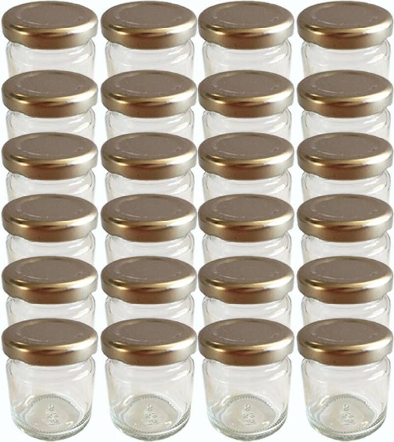 Merkloos Set van 28 lege ronde glazen mini-glazen 53 ml dekselkleur zilver tot 43 jampotten weckpotten honing glazen inmaakpotten portiepotten probeerglazen imkers honingglazen