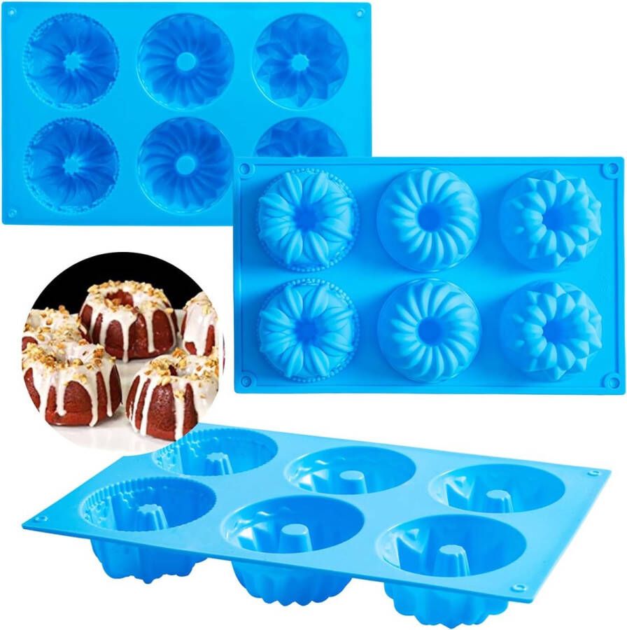 Merkloos Set van 3 siliconen muffinvormen mini-donuts-bakvorm met 6 holtes magnetron-antiaanbakvormen voor bagels cakes muffins en koekjes (blauw)